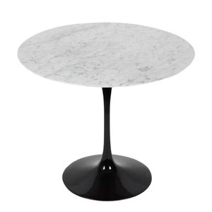 Mesa De Jantar Tulipa Saarinen Redonda 160 Cm Mármore Carrara Base Preta
