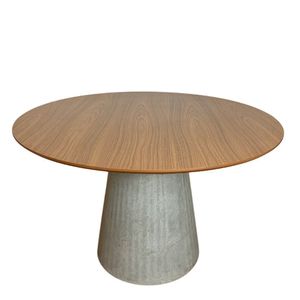 Mesa De Jantar Cone Redonda 100 Cm Base Cimento Concreto Tampo Freijó