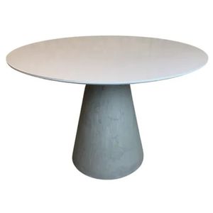 Mesa De Jantar Cone Cimento Queimado 90 Cm Tampo Laqueado Branco
