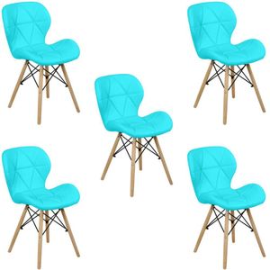 Kit 05 Cadeiras Charles Eames Eiffel Slim Wood Estofada - Tiffany