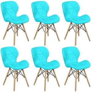 Kit 06 Cadeiras Charles Eames Eiffel Slim Wood Estofada - Tiffany