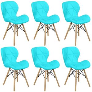 Kit 06 Cadeiras Charles Eames Eiffel Slim Wood Estofada - Tiffany