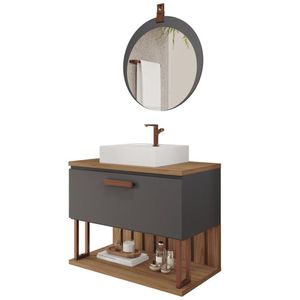 Gabinete De Banheiro Duna 80 Com Espelho Lua Titanium Freijo Mgm