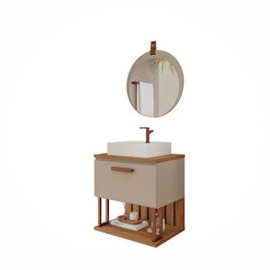 Gabinete De Banheiro Duna 60 Com Espelho Lua Cappuccino Freijo Mgm