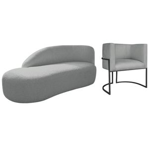 Kit Divã Luna 160cm Lado Esquerdo E 01 Poltrona Base De Ferro Preto Bouclé Cinza