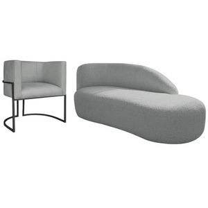 Kit Divã Luna 185cm Lado Direito E 01 Poltrona Base De Ferro Preto Bouclé Cinza