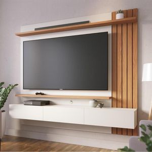 Painel Home Suspenso 3 Portas Tv's 70 Juriti Off White Matte Freijó