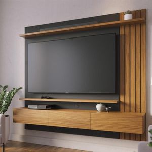 Painel Home Suspenso 3 Portas Tv's 70 Juriti Noce Milano Preto Fosco Noce Milano Preto Fosco