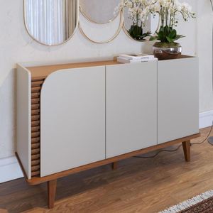 Buffet 3 Portas Detalhe Ripado Jurerê Off White Matte Freijó