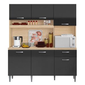 Kit Cozinha 6 Portas 1 Gaveta Melodia Avena-grafito
