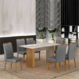Conjunto Sala De Jantar Mesa Júlia Com 6 Cadeiras Lara Cinamomo-grafite-off White