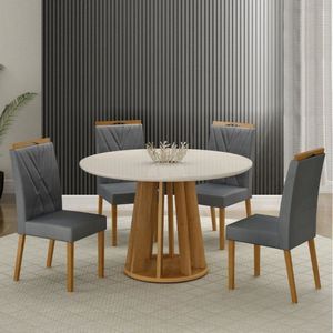 Conjunto Sala De Jantar Mesa Redonda Rose Com 4 Cadeiras Lara Cinamomo-grafite-off White