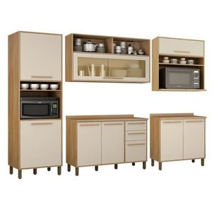 Cozinha Completa Com 2 Armários Aéreo, 2 Balcões E 1 Paneleiro Salvador Cinamomo-off White