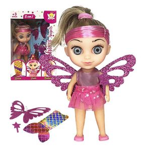 Boneca Com Mecha Loira Ou Rosa 3em1 Sereia, Fada E Bailarina Mecha:rosa
