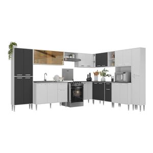 Cozinha Modulada Completa Com Armário E Balcão 10 Pçs Siena Multimóveis Mp2242 Branca-preta