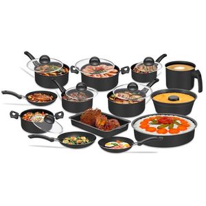 Conjunto Panelas Antiaderente Com Tampa De Vidro 13 Peças - Preto