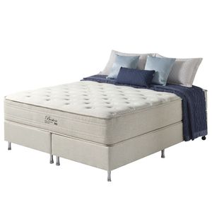 Cama Box King + Colchão Molas Ensacadas Hipersoft Boston Off White