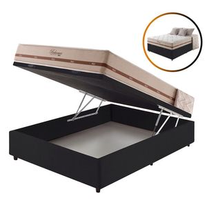 Cama Box Baú Casal Preto + Colchão Molas Bahamas 138cm