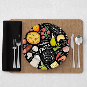Capa De Sousplat Estampado Com Guardanapos Mesa Posta Jogo Americano 06 Lugares Pizza Preto