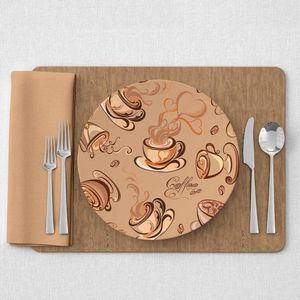 Capa De Sousplat Estampado Com Guardanapos Mesa Posta Jogo Americano 10 Lugares Café Bege