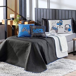 Cobre Leito Game Streamer Azul Dupla Face C- Almofadas Solteiro 05 Peças