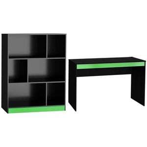 Mesa E Estante Para Escritorio Gamer B28 Preto Verde Novam Preto Verde