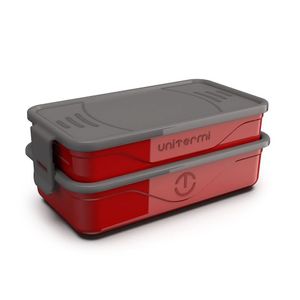 Marmita Térmica Dupla Trava 1,3l Com Talheres Inox Livre Bpa Cor:vermelha