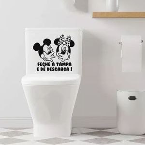 Adesivo Vinil Decorativo Tampa De Vaso Sanitário Feche A Tampa E De Descaga Cor Preto
