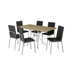 Conjunto Mesa De Jantar Loire Com 6 Cadeiras Amsterdã Nogueira-cromado-preto