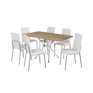 Conjunto Mesa De Jantar Loire Com 6 Cadeiras Amsterdã Nogueira-cromado-branco