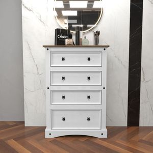Cômoda 04 Gavetas Em Madeira Maciça 129,4x90cm Branco-nogal