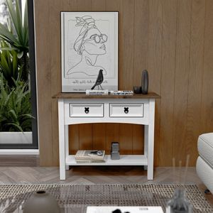 Aparador Para Sala De Estar 2 Gavetas Branco-roble