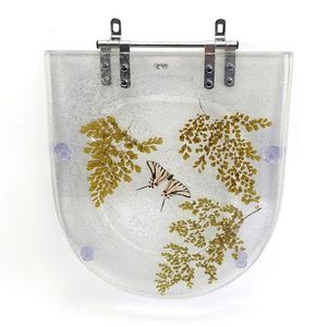Assento Sanitário Poliéster Para Louça Riviera-smart (celite) Aço Decorado 'avenca E Borboleta' Incolor C-gliter