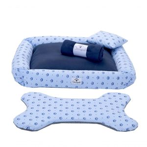 Kti Cama Para Pet Cães E Gatos Realeza Azul Porte Medio 04 Peças