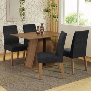 Conjunto Sala De Jantar Mesa Tampo De Madeira 4 Cadeiras Agnes Madesa Rustic/oxford