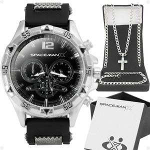 Relogio Masculino Aço + Caixa + Cordão Cruz + Pulseira Inoxidável Crucifixo Presente Casual Social