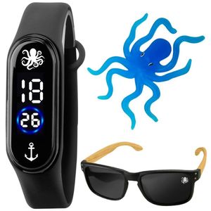 Relógio Digital Prova Dagua Infantil + Oculos Uv Proteção Verão Praia Presente Pulseira Ajustavel