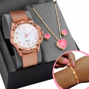Caixa + Relogio Feminino Prova Dagua Banhado + Colar + Pulseira Presente Moda Zirconia Social Rose