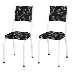 Conjunto Com 2 Cadeiras Tubular Diana Branco Assento Floral Artefamol Bco/pt-flo
