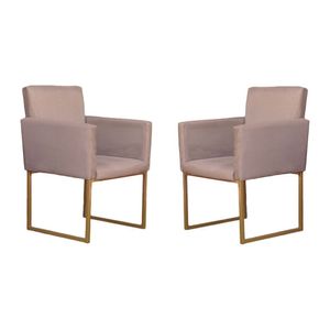 Kit 02 Poltronas Decorativas Klara Base Dourada Em Suede Bege