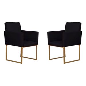Kit 02 Poltronas Decorativas Klara Base Dourada Em Suede Preto