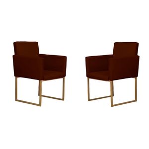 Kit 02 Poltronas Decorativas Klara Base Dourada Em Suede Marrom