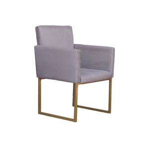 Poltrona Klara Para Sala E Recepção Base Dourada Suede Cinza