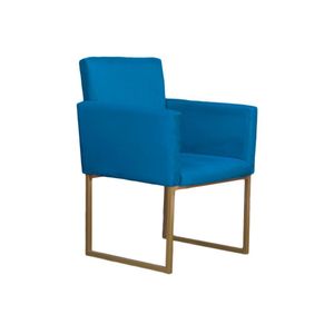 Poltrona Klara Para Sala E Recepção Base Dourada Suede Azul Turquesa
