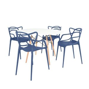 Conjunto Mesa De Jantar Redonda Eiffel Branca 120cm Com 4 Cadeiras Allegra - Azul Petróleo