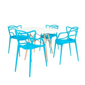 Conjunto Mesa De Jantar Redonda Eiffel Branca 120cm Com 4 Cadeiras Allegra - Azul