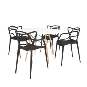 Conjunto Mesa De Jantar Redonda Eiffel Branca 120cm Com 4 Cadeiras Allegra - Preto
