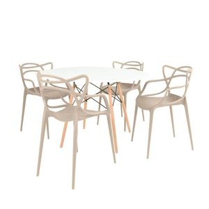 Conjunto Mesa De Jantar Redonda Eiffel Branca 120cm Com 4 Cadeiras Allegra - Nude