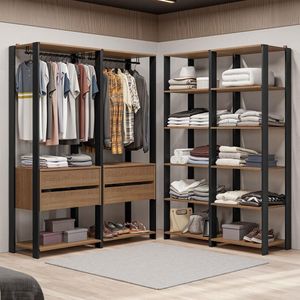 Guarda-roupa Closet Modulado Valencia 4 Gavetas 358cm Rustic/preto Madesa 03 Rustic/preto