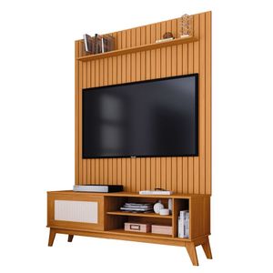 Rack Bancada Caribe Com Painel Ripado Para Tv Até 55 Polegadas Mega Cedro Edn Cedro